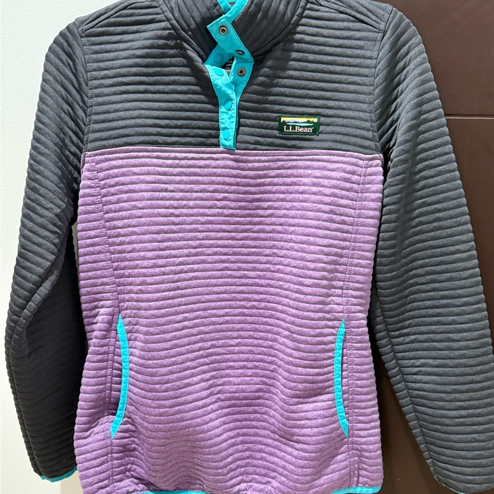 L.L.Bean Quilted Snap Neck Colorblock Pullover